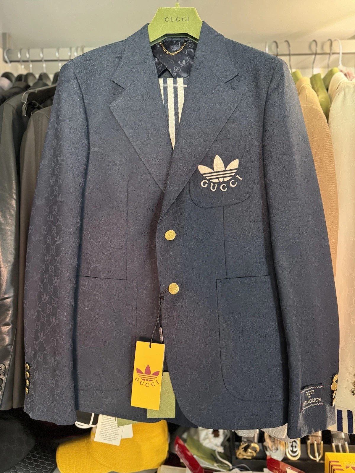 Giacca formale Gucci x Adidas GG Trifoglio Jacquard.