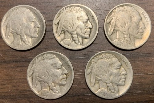Buffalo nickel 1915, 16, 17, 18, 19 good dates free shipping