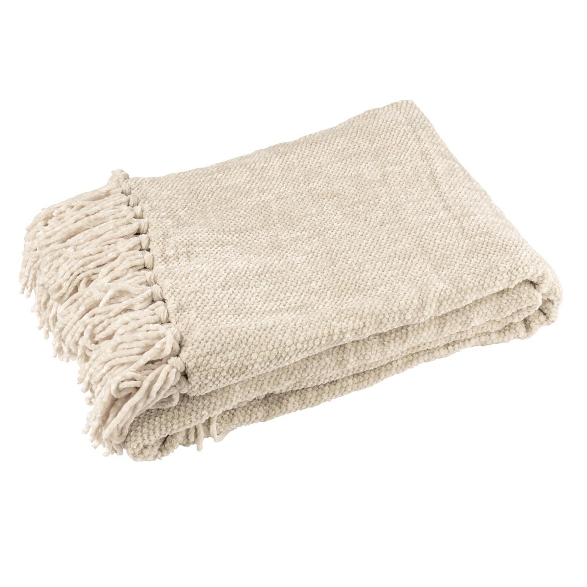Plaid à franges chenille grège contre le froid couverture douce 130x170cm
