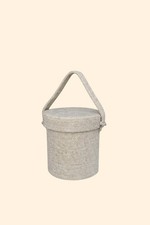 Vintage 1950s  1960s White Beaded Cylindrical Box Handbag Seed Bead Bucket Purse