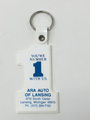 Vintage Ara Auto Lansing MI Plastic Keychain, Michigan Key Ring