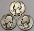 1936 P, D, S, Washington Quarters, 90% Silver, Perfect For Coin Albums- Q-36BD