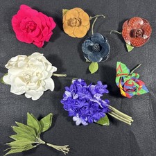 Vintage Flower Corsage Lot Leather Fabric Pins 1930s 40s Millinery