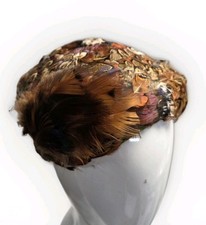 Vintage 1950s Colorful Peasant Feather Women's Hat