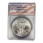 2014 American Silver Eagle Dollar Coin 999 Fine Bullion Anacs Ms70 Flag Lable