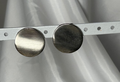 Cute Brushed Silver Tone Button Clip On Earrings. Measures 1''