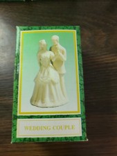 Wedding Couple Cake Topper Figurine Bride Groom White Bisque Porcelain Vintage