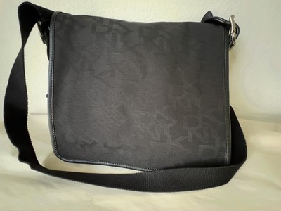 DKNY Messenger Bag Black with DKNY Logo all over fabric crossbody