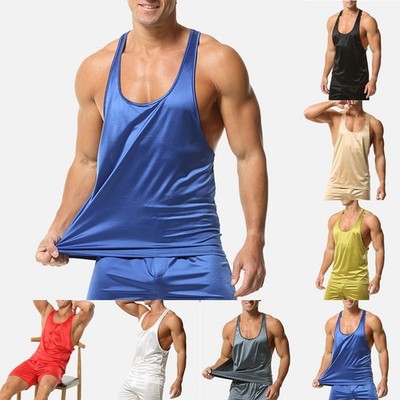 Ärmelloses Gym Tee Herren Tank Top Oil Shiny Glanz Satin Einfarbig Vier Jahresz
