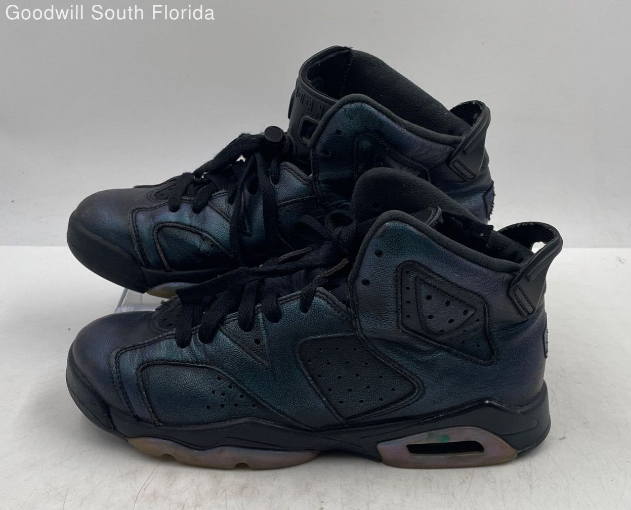 Authentic Nike Kids Jordan 6 Retro Blue Black Sneaker Shoes Size 6.5Y Worn
