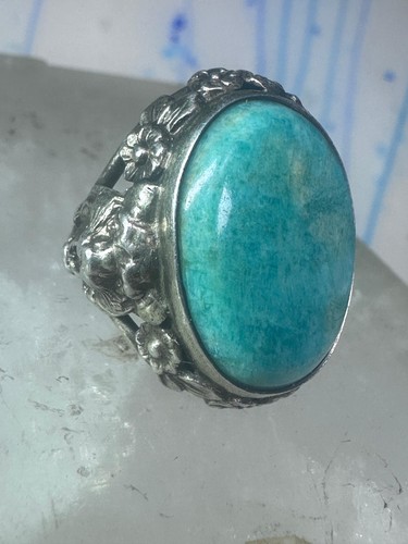 Art Deco Edwardianischer Tiger Ring Amazonit Floral Blumen Sterling Silber Gr. 3 Wo - Bild 4 von 13