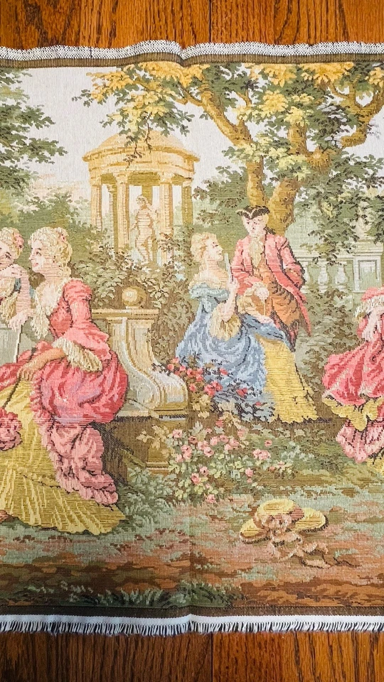 Vtg Gobelins Tapestry Jardin Louis XV Victorian Mofit 2&3 Belgium 40x20" Vibrant - Image 4 of 4