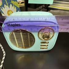 Retro Portable AM/FM Radio Light Blue Gold Handle 5x3x2.5 in