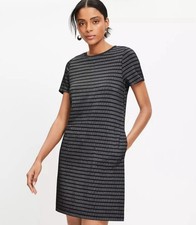 Loft Swing Mini Pocket Tee Dress (2024) Black White Knit Short Sleeve Sz S