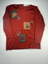 Vintage 90s Ashley Hill Fruit Applique Embroidered Sweater Red Hong Kong Womens
