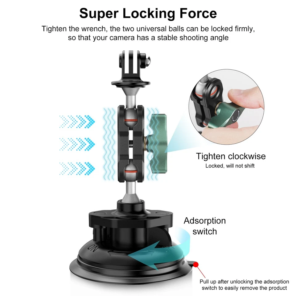 Magic Arm Strong Suction Cup Mount for DJI OSMO Pocket 3/Insta 360 x5/OSMO/DSLR - Image 3 of 4