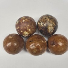 5 Antique German Bennington Marbles Large Browb Salt Glaze More 1.15" Ave