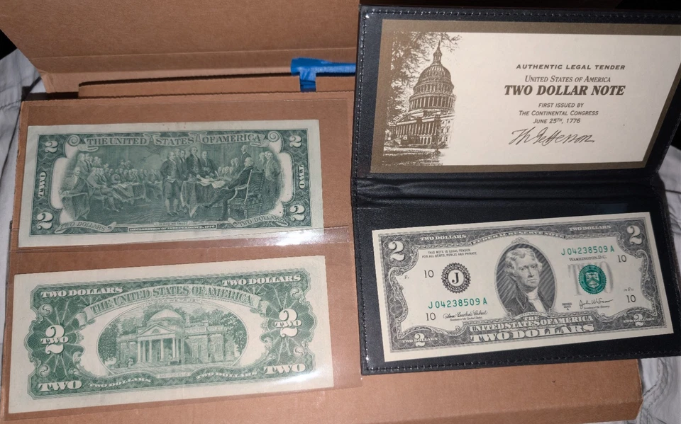 Lot of 3 63' 76' 03' Series $2 Two-Dollar Note Paper Currency Red Green Seal - Image 2 of 3