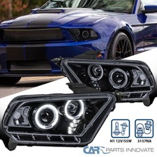Fits 2010-2014 Ford Mustang Black Smoke Led Halo Rings Projector Headlights Lamp