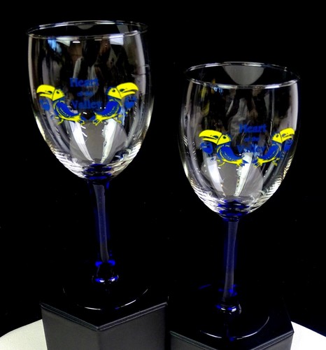 Cristal D'Arques Crystal Oceane Blue Heart Of The Valley 2 Pc 6 7/8" Wines 1980s