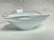 SALVIATI BY TIFFANY AND CO MURANO GLASS MODERN OVAL BOWL SIGNED WHITE CLEAR 9"