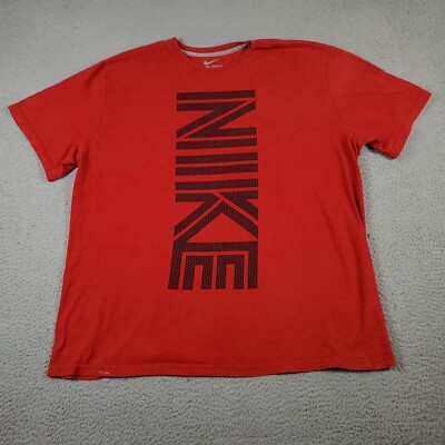 Nike T Shirt Mens 2XL Red Nike Script Swoosh Casual Short Sleeve