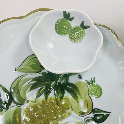 Los Angeles Potteries Serving Platter Attached Dip Bowl Green Fruit Vintage '67 - Picture 5 of 11