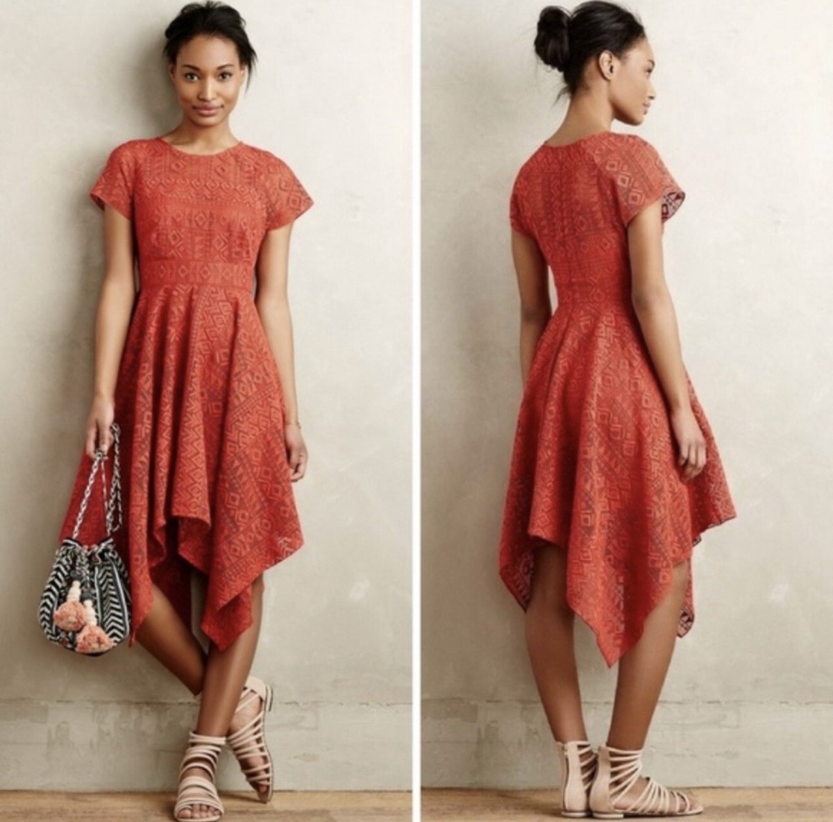 New Anthropologie MAEVE Prima Lace Dress Red Orange Fit & Flare Crochet Sz 2