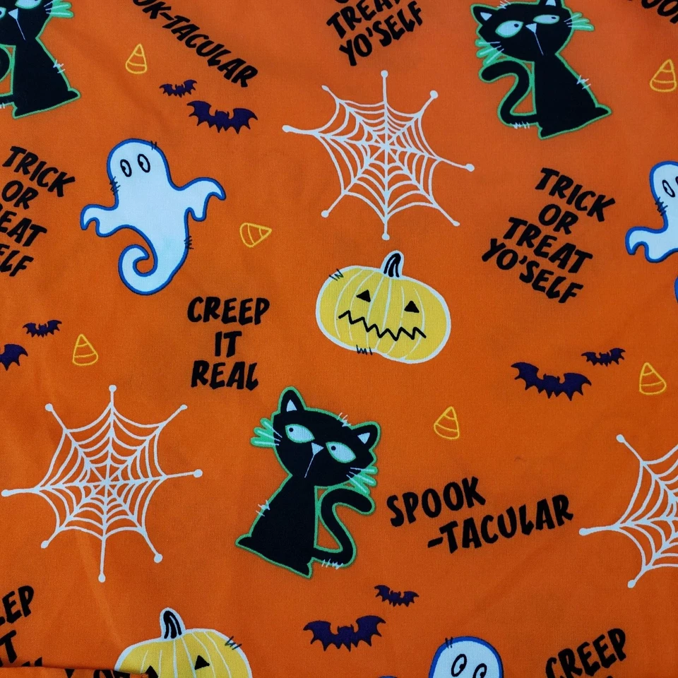 ScrubStar Scrub Top Woman's Orange Wrap Halloween Size S Creep It Real - Image 4 of 4