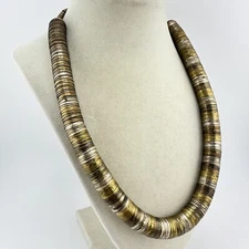 Vintage Brass Tone Tritone Industrial Brutalist Minimalist 22” Necklace