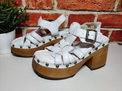 JEFFREY CAMPBELL RING-IT UK 4 EU37 WEISSE NIETEN RIEMCHEN CHUNKY PLATEAU SANDALEN