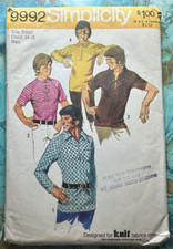 Mens Shirt Set of Knit Shirts 1970's Vintage Pattern Simplicity 9992 Size Small