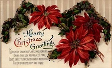 c1910 CHRISTMAS GREETINGS POINSETTIA POETIC JEWELED EMBOSSED POSTCARD 20-102