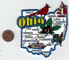 OHIO JUMBO  STATE  MAP  MAGNET   7 COLOR COLUMBUS TOLEDO  CLEVELAND DAYTON AKRON