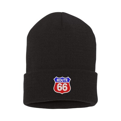 Route 66 embroidered black beanie hat, road cap hat