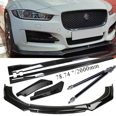 For Jaguar XE XJ XF Front Bumper Lip Spoiler Splitter Side Skirt Rear+Strut Rod