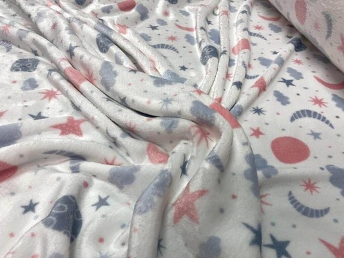 Fleece Stoff Kuscheltier bedruckt Kind Mond Stern - Bild 1 von 5