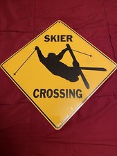 Snow Ski Lodge Skier Skiing Crossing Xing Highway Sign 12  Metal Man Cave Mtn