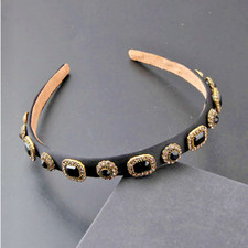 LUXURY HANDMADE BLACK/GOLD RHINESTONE HEADBAND HAIR ACCESSORY, BRIDAL/RACES