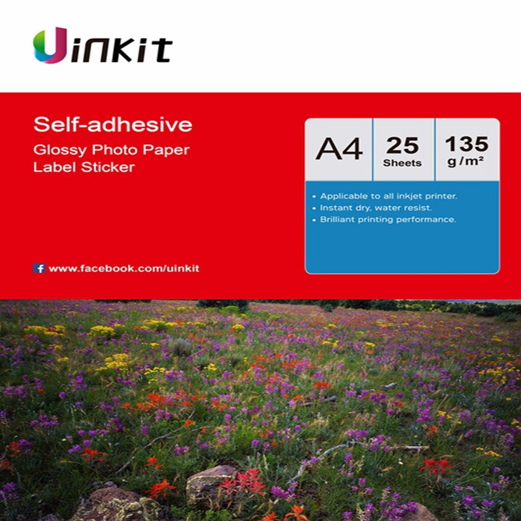 A4 Sticky Glossy Photo Paper Adhesive - 25sheets Inkjet Paper Print 135Gsm Uinki