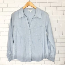 Joie Blue 100% Cotton Button Down L/S Top Size S *Read