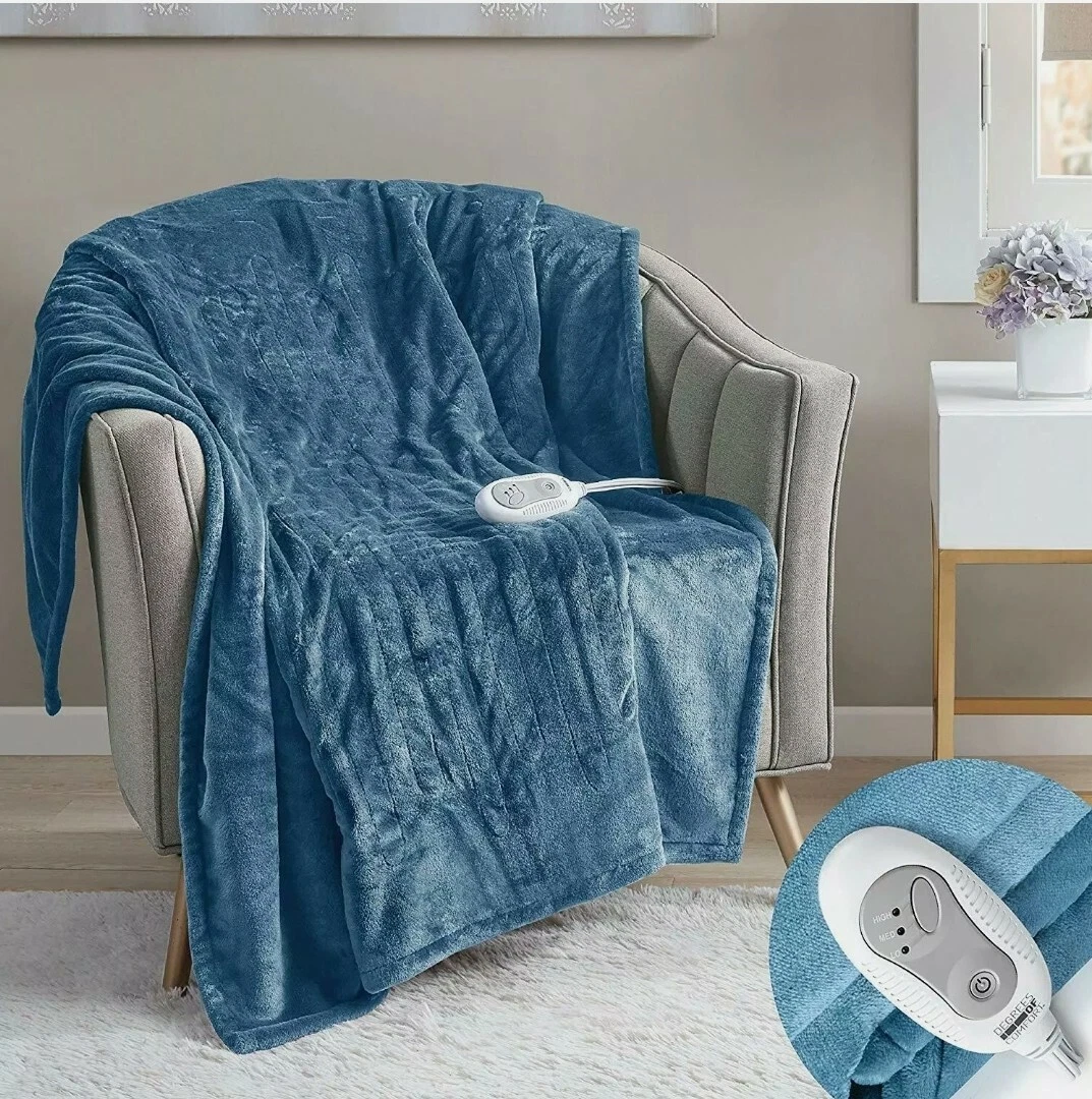 NEW Comfort Degrees Electric Heated Plush To Plush Throw Blanket Blue  50u0026#034;x60u0026#034; | eBay