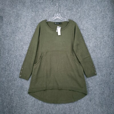 NEW NY & C Sweater Women Medium Green Long Sleeve Tunic Round Neck Pullover Knit