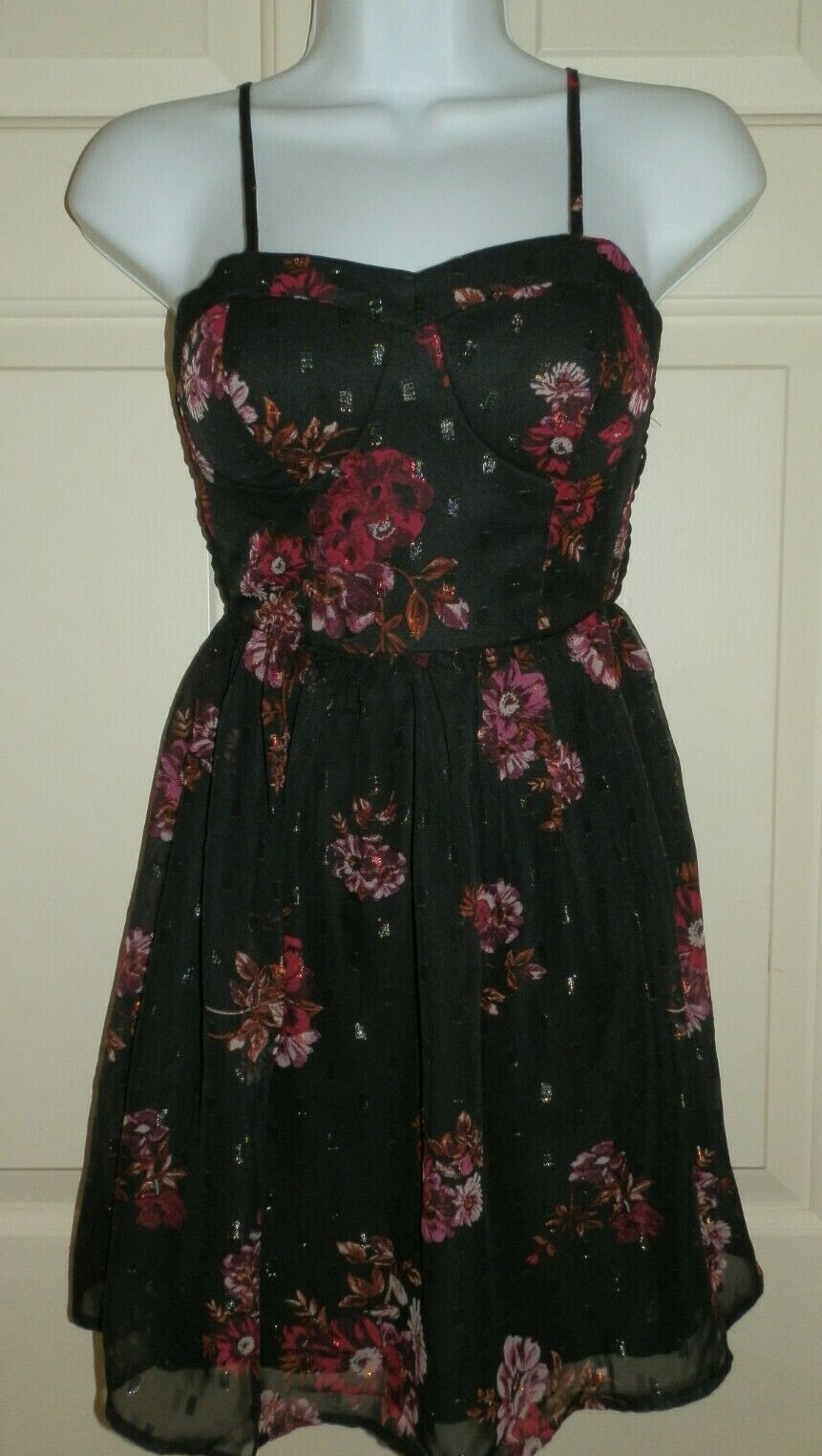 New Juniors XS 1 Bustier Dress Black No Boudaries Smocking Floral