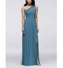 Davids Bridal Long One Shoulder Lace Bridesmaid Dress