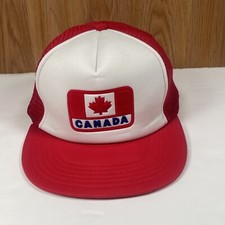 Vintage Unbranded Canada Adjustable Snapback Mesh Trucker Hat Cap Red White
