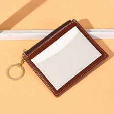 NNEDSZ Portable Simple Card Holder Coin Purse With Keychain Unisex Pu Wallet - C