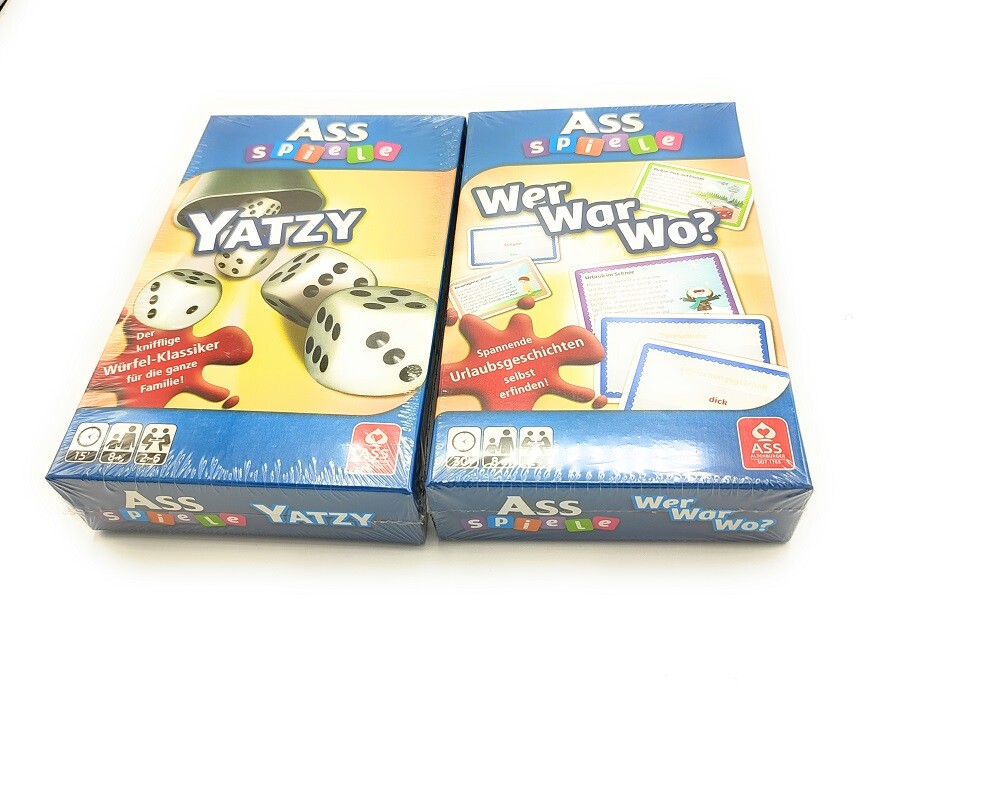 2 Ass Spiele (Yatzi + Wer war wo ?) Familienabend Spaß Kartenspiel Würfelspiel