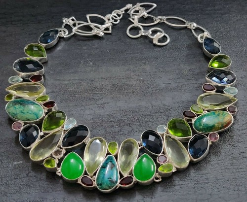 Natürliche Chrysokoll, Chalcedon, Iolith, Multi Stein Modeschmuck Halskette 1... - Bild 16 von 23