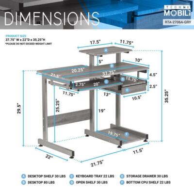 Techni Mobili Complete Computer Desk Workstation w/ Multiple Shelves and Panels